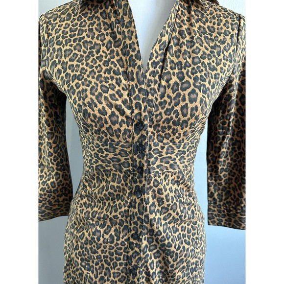 Express Design Studio Animal Print Dress 2 Button Down Shirt 3/4 Sleeve Pencil - Picture 2 of 8
